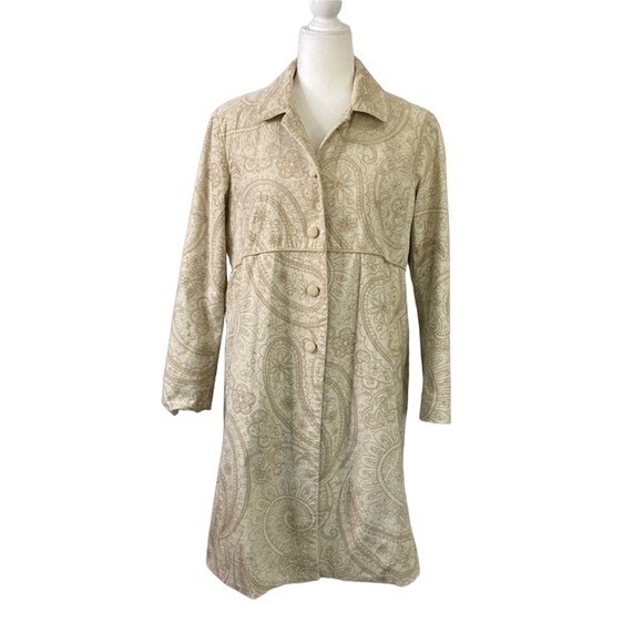 Vintage Maternity Paisley Floral Corduroy Button Front Long Blazer Jacket Lined - Picture 1 of 16